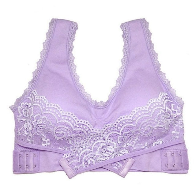 Lace Solid Color Cross Side Buckle Wireless Push up Sports Underwear
