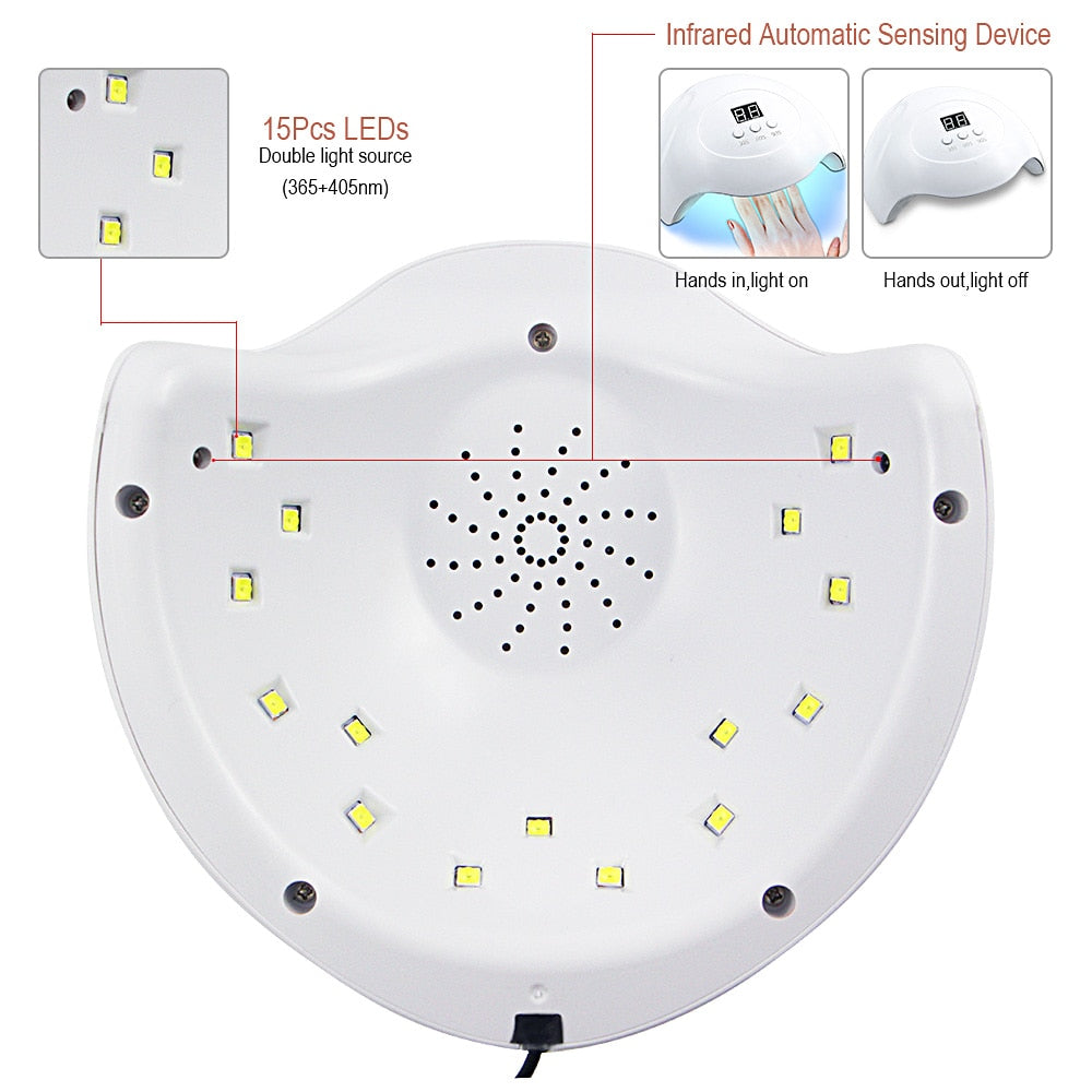 UV Lamp - 54W Two Hand LED Nail Dryer For Curing Gel polish - Leds 30s/60s/90s Auto Sensor
