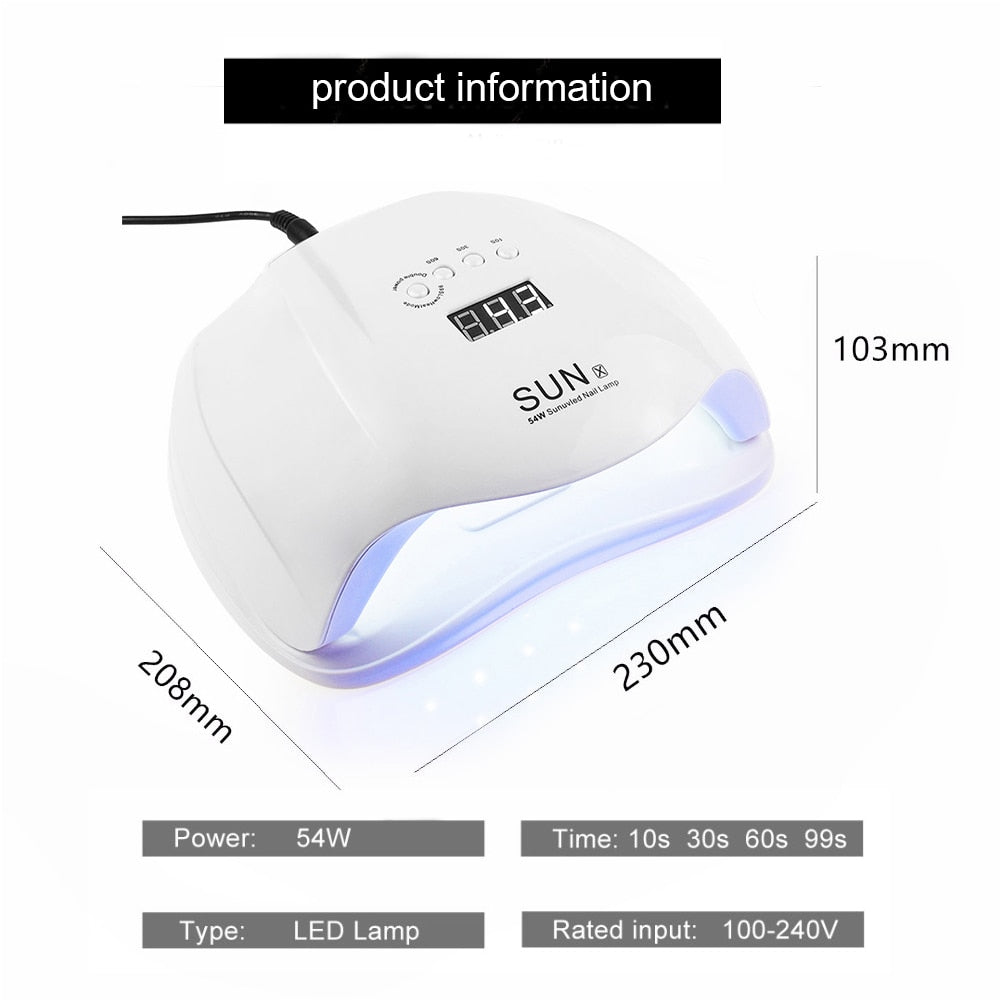 UV Lamp - 54W Two Hand LED Nail Dryer For Curing Gel polish - Leds 30s/60s/90s Auto Sensor