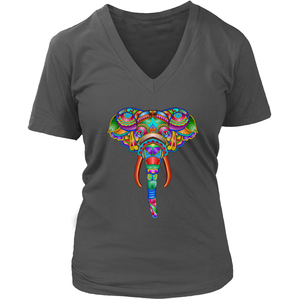 Women's Colorful Elephant Art V Neck