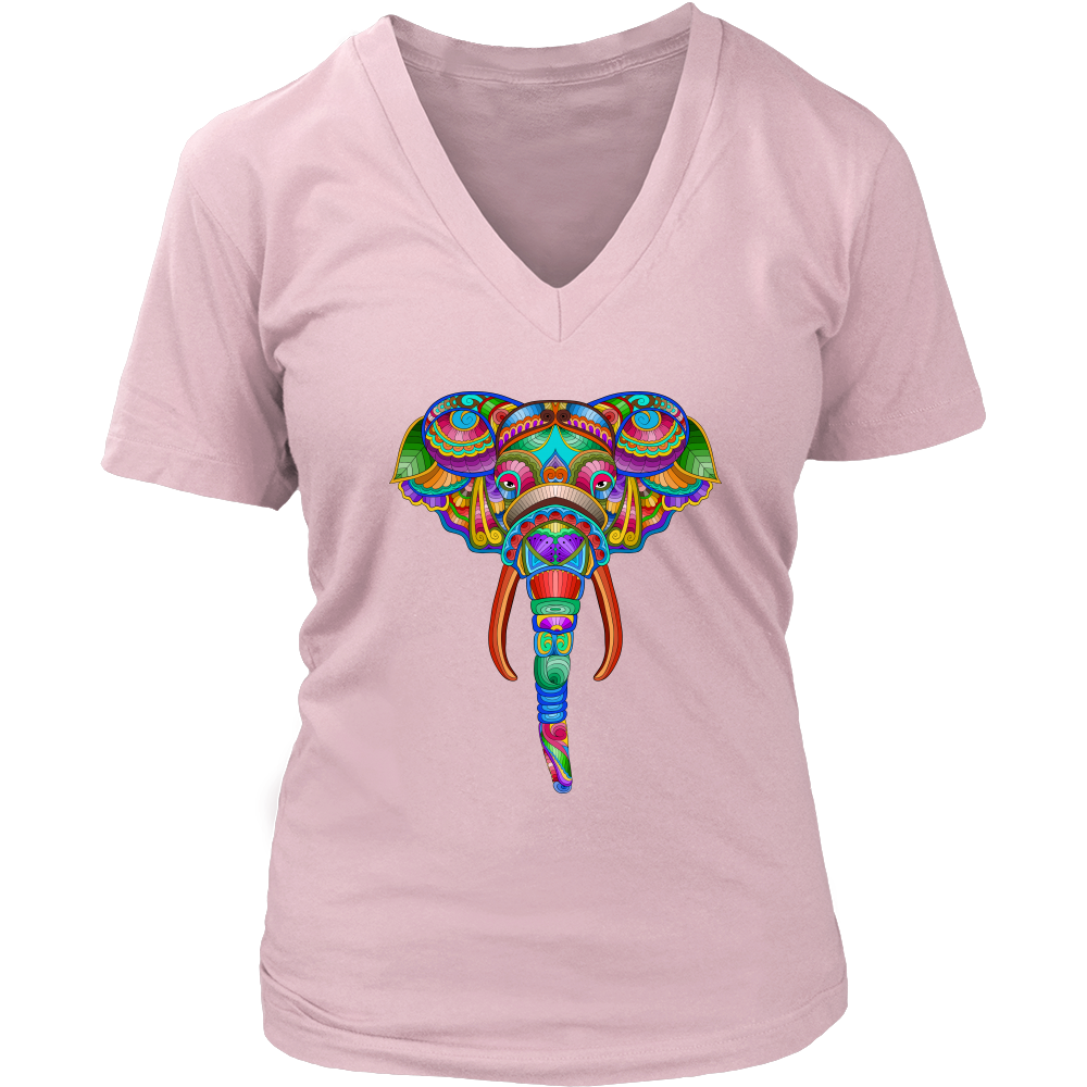 Women's Colorful Elephant Art V Neck